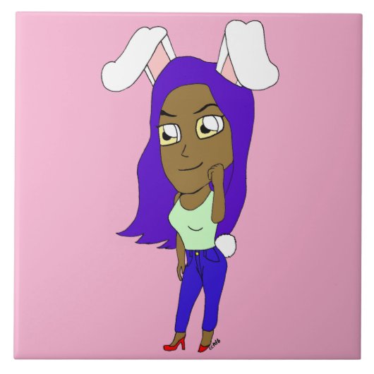 Chibi Bunnymeisje Tegeltje (Voorkant)