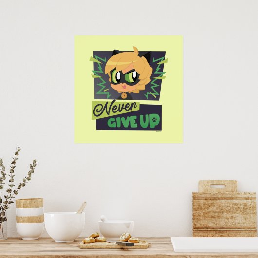 Chibi Cat Noir geeft nooit op Poster (Keuken)