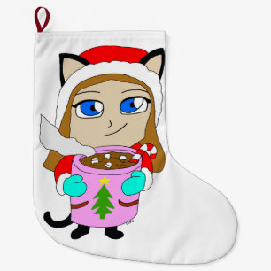 chibi catgirl grote kerstsok