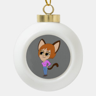 chibi catgirl keramische bal ornament