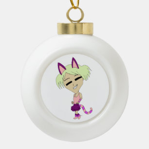 chibi catgirl keramische bal ornament