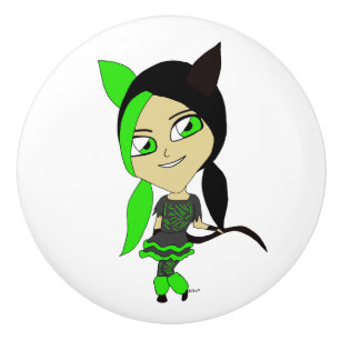 chibi catgirl keramische knop