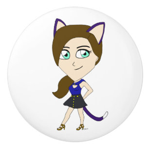 chibi catgirl keramische knop