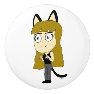 chibi catgirl keramische knop