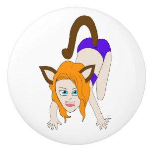 chibi catgirl keramische knop