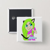 chibi catgirl vierkante button 5,1 cm (Voorkant /achterkant)