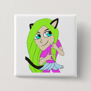 chibi catgirl vierkante button 5,1 cm