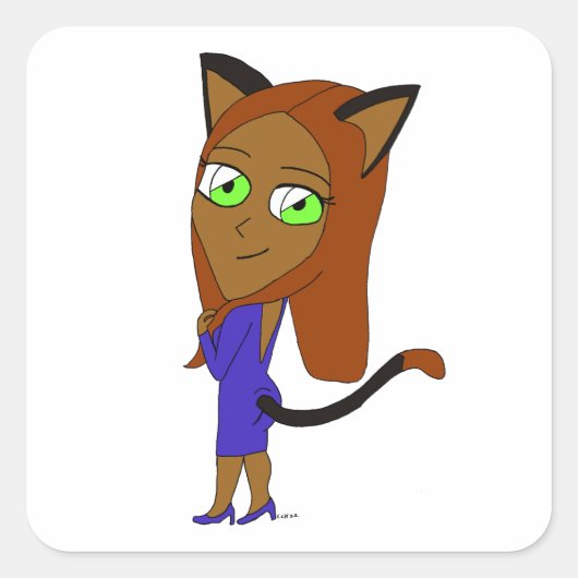 chibi catgirl vierkante sticker (Voorkant)