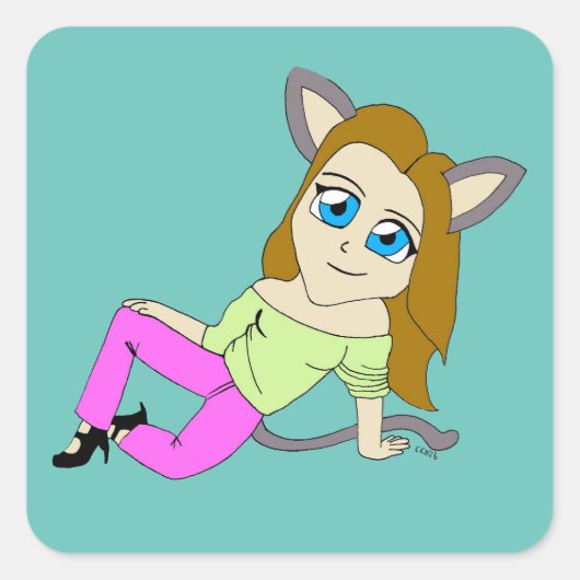 chibi catgirl vierkante sticker (Voorkant)