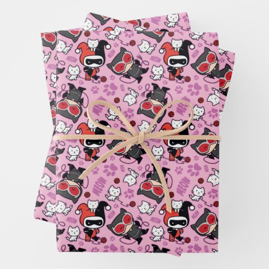 Chibi Catwoman, Harley Quinn, en Kittens Pattern Inpakpapier Vel (In situ)