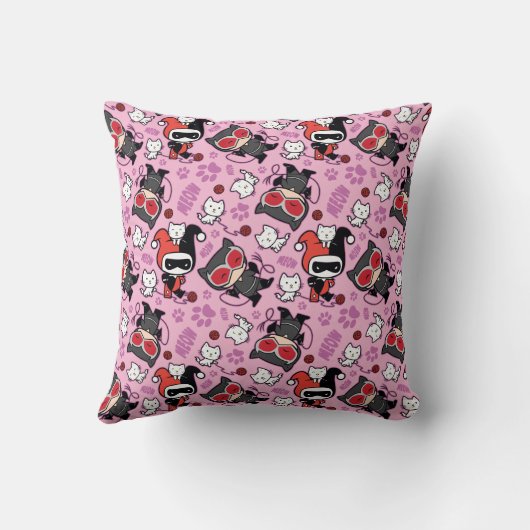 Chibi Catwoman, Harley Quinn, en Kittens Pattern Kussen (Achterkant)