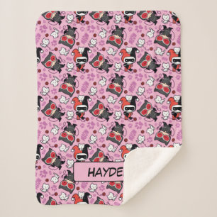 Chibi Catwoman, Harley Quinn, en Kittens Pattern Sherpa Deken