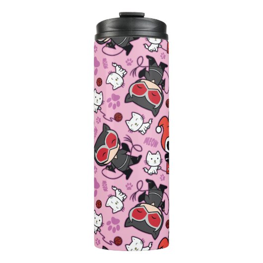 Chibi Catwoman, Harley Quinn, en Kittens Pattern Thermosbeker (Voorkant)
