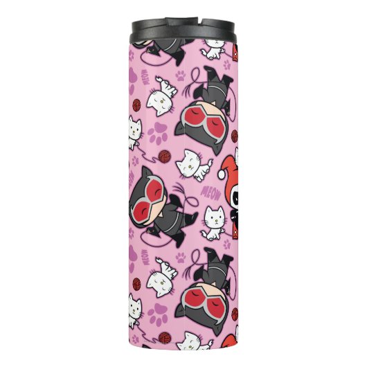 Chibi Catwoman, Harley Quinn, en Kittens Pattern Thermosbeker (Achterkant)