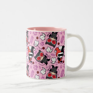 Chibi Catwoman, Harley Quinn, en Kittens Pattern Tweekleurige Koffiemok