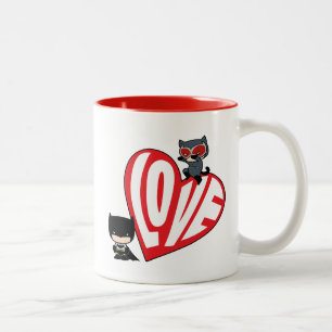 Chibi Catwoman Pounce op Batman Tweekleurige Koffiemok
