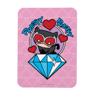 Chibi Catwoman Sitting Atop Large Diamond Magneet