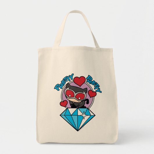 Chibi Catwoman Sitting Atop Large Diamond Tote Bag (Voorkant)