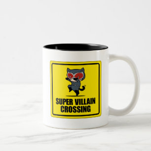 Chibi Catwoman Super Villain Crossing Sign Tweekleurige Koffiemok