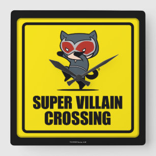 Chibi Catwoman Super Villain Crossing Sign Vierkante Klok
