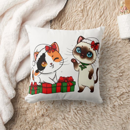 Chibi Christmas Cats with Presents Kussen (Deken)