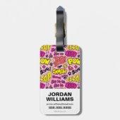 Chibi Comic Phrases en Logos Pattern Bagagelabel (Achterkant verticaal)