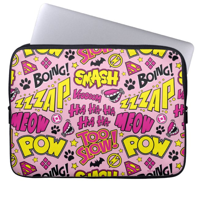 Chibi Comic Phrases en Logos Pattern Laptop Sleeve (Voorkant)