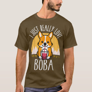 Chibi Corgi Ik hou van Boba Kawaii Anime G T-shirt