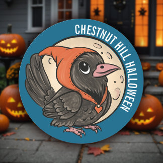 Chibi Crow & Full Moon Schattigee Halloween School Ronde Sticker