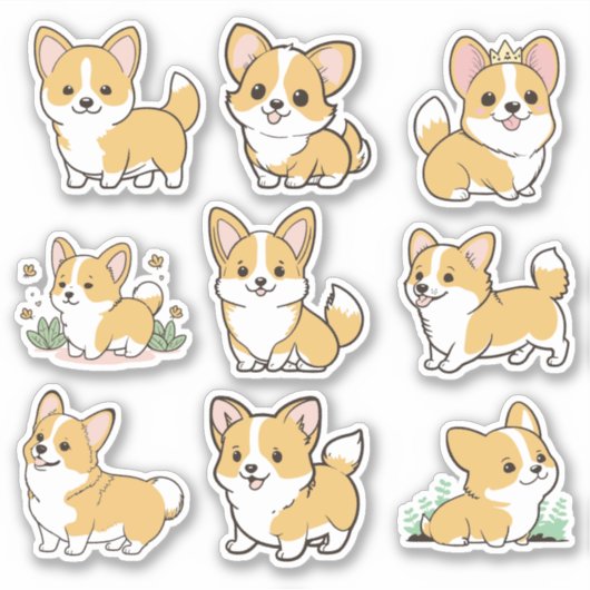 Chibi Cute Baby Corgi Dog Stickers (Voorkant)