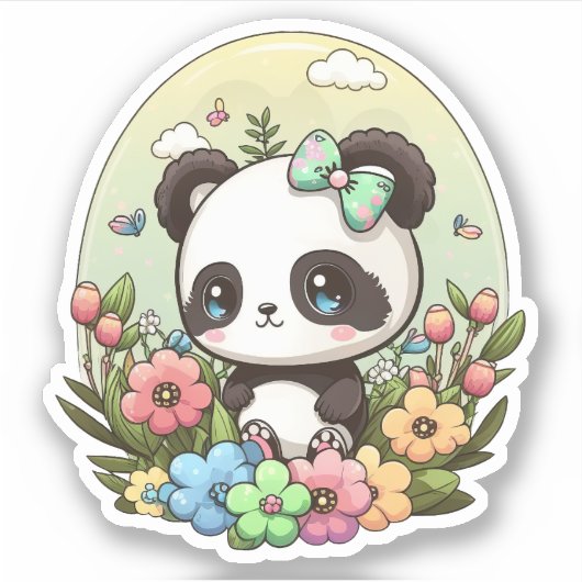 Chibi Cute Panda Kawaii Spring Sticker (Voorkant)