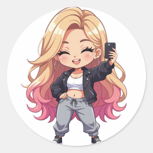 Chibi Cutie Ronde Sticker (Voorkant)