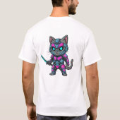 Chibi Cyber Ninja Cat – Neon Armor T-shirt (Achterkant)