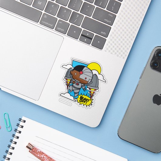 Chibi Cyborg Blast Off Sticker (Laptop met iPhone)