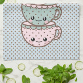 Chibi Dotty Teacup Stack Pink and Blue Theedoek (Gevouwen)