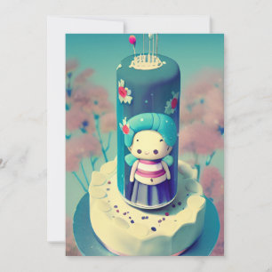 Chibi faery oma verjaardagstaart groene rode bloem feestdagenkaart