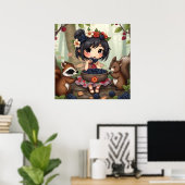 Chibi Fairy Eating Blackberries with Forest Friend Poster (Thuiskantoor)