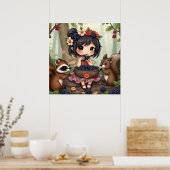 Chibi Fairy Eating Blackberries with Forest Friend Poster (Keuken)