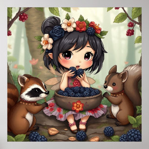 Chibi Fee Eet Zwartbes Met Bosvrienden Poster