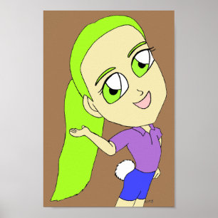 chibi fille avec une affiche de queue de lapin