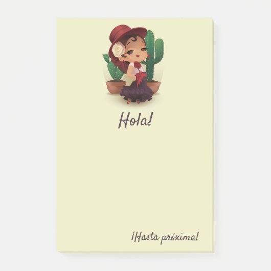 Chibi flamenco in het spaans pet en cactuses post-it® notes (Voorkant)