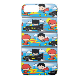 Chibi Flash, Superman en Batman Racing Pattern iPhone 8 Plus / 7 Plus Hoesje