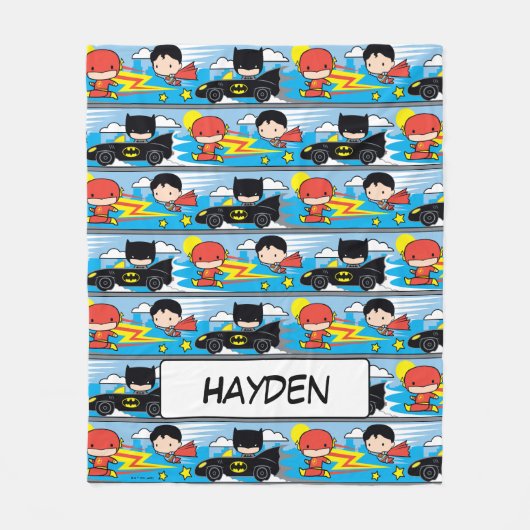 Chibi Flash, Superman en Batman Racing Pattern Fleece Deken (Voorkant)