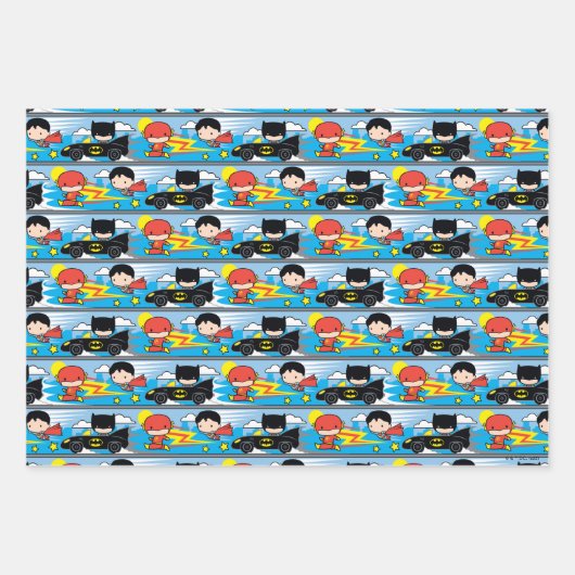 Chibi Flash, Superman en Batman Racing Pattern Inpakpapier Vel (Voorkant 3)