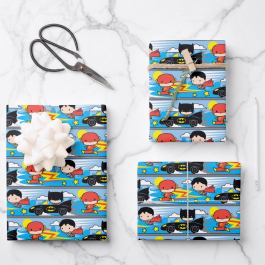 Chibi Flash, Superman en Batman Racing Pattern Inpakpapier Vel (Voorkant)