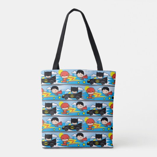 Chibi Flash, Superman en Batman Racing Pattern Tote Bag (Achterkant)