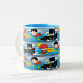 Chibi Flash, Superman en Batman Racing Pattern Tweekleurige Koffiemok (Voorkant links)