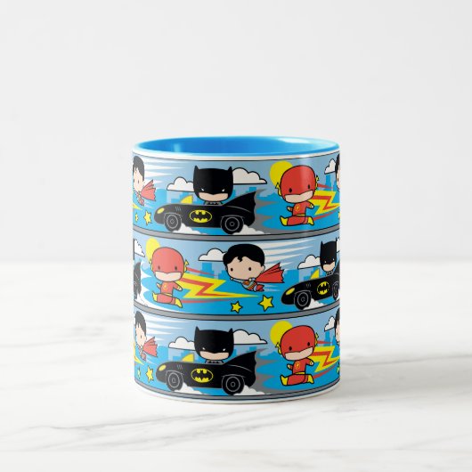 Chibi Flash, Superman en Batman Racing Pattern Tweekleurige Koffiemok (Center)