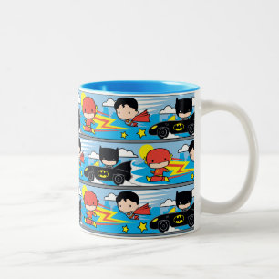 Chibi Flash, Superman en Batman Racing Pattern Tweekleurige Koffiemok