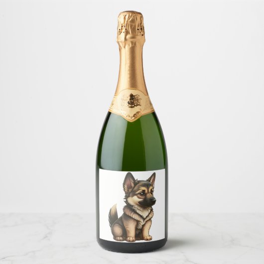 Chibi German Shepherd Sparkling Wijnetiket (Voorkant)